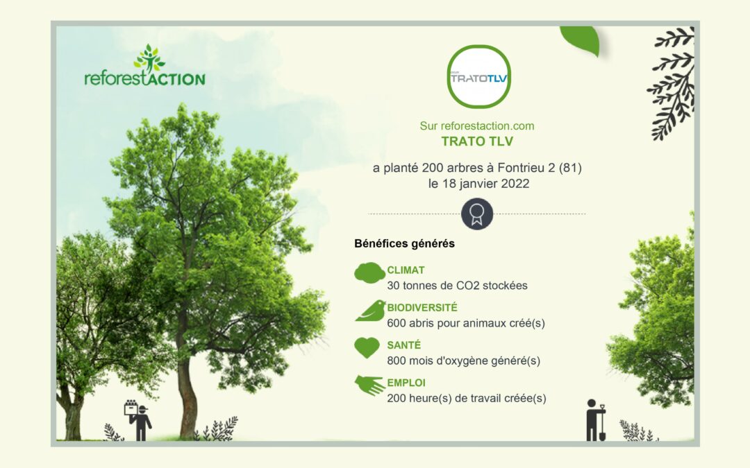 TRATO-TLV soutient Reforest’Action  🌳