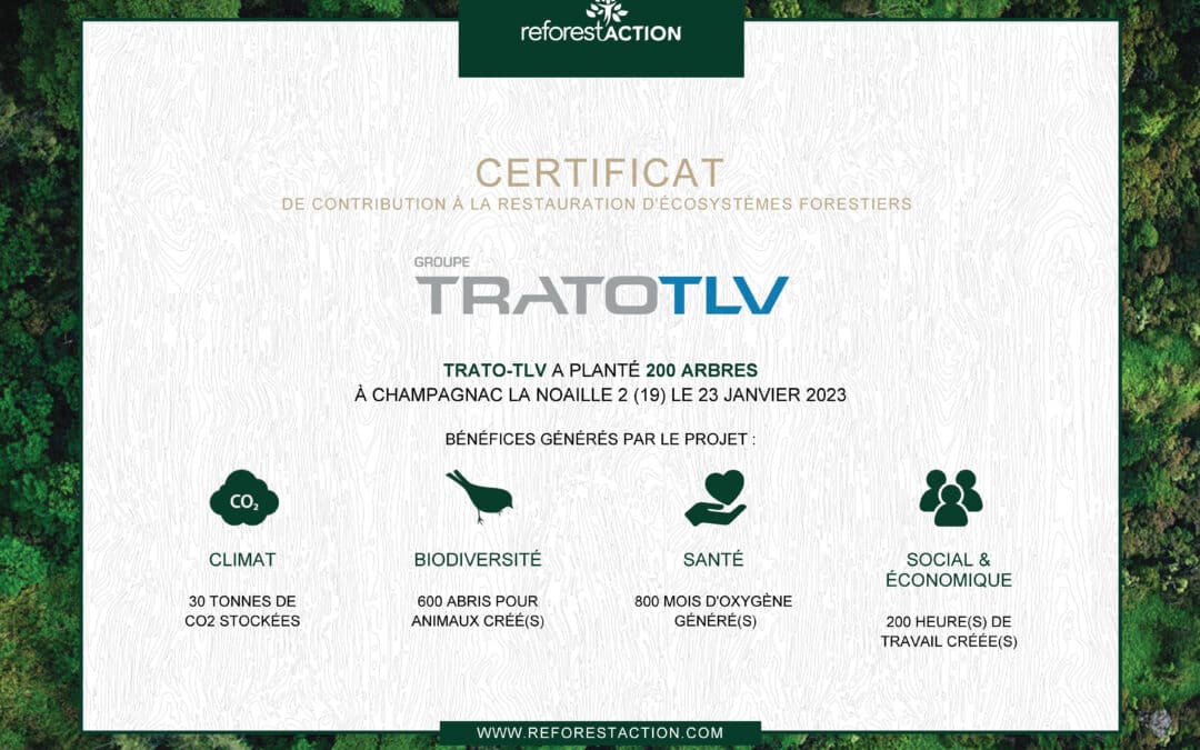 🌳 TRATO – TLV soutient de nouveau Reforest’Action 🌳